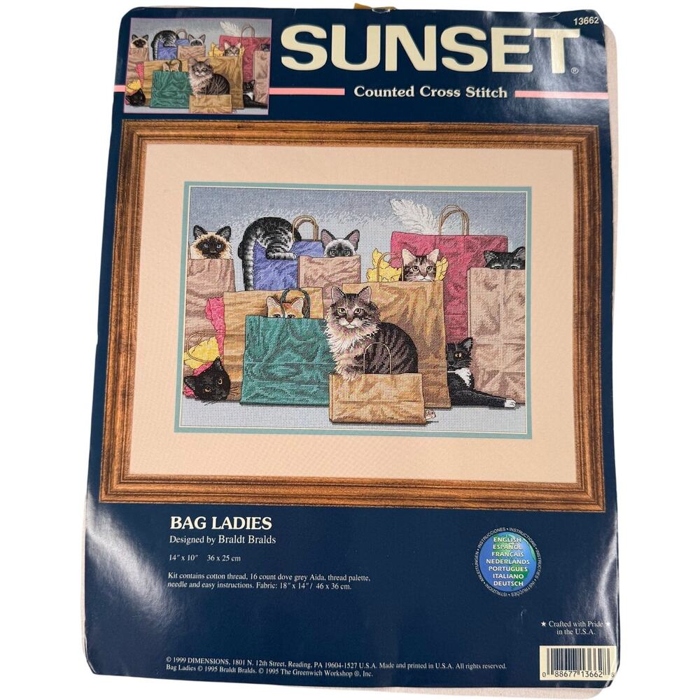 Vintage Sunset DISC Bag Ladies CatsCounted Cross Stitch Kit Braldt Bralds 13662